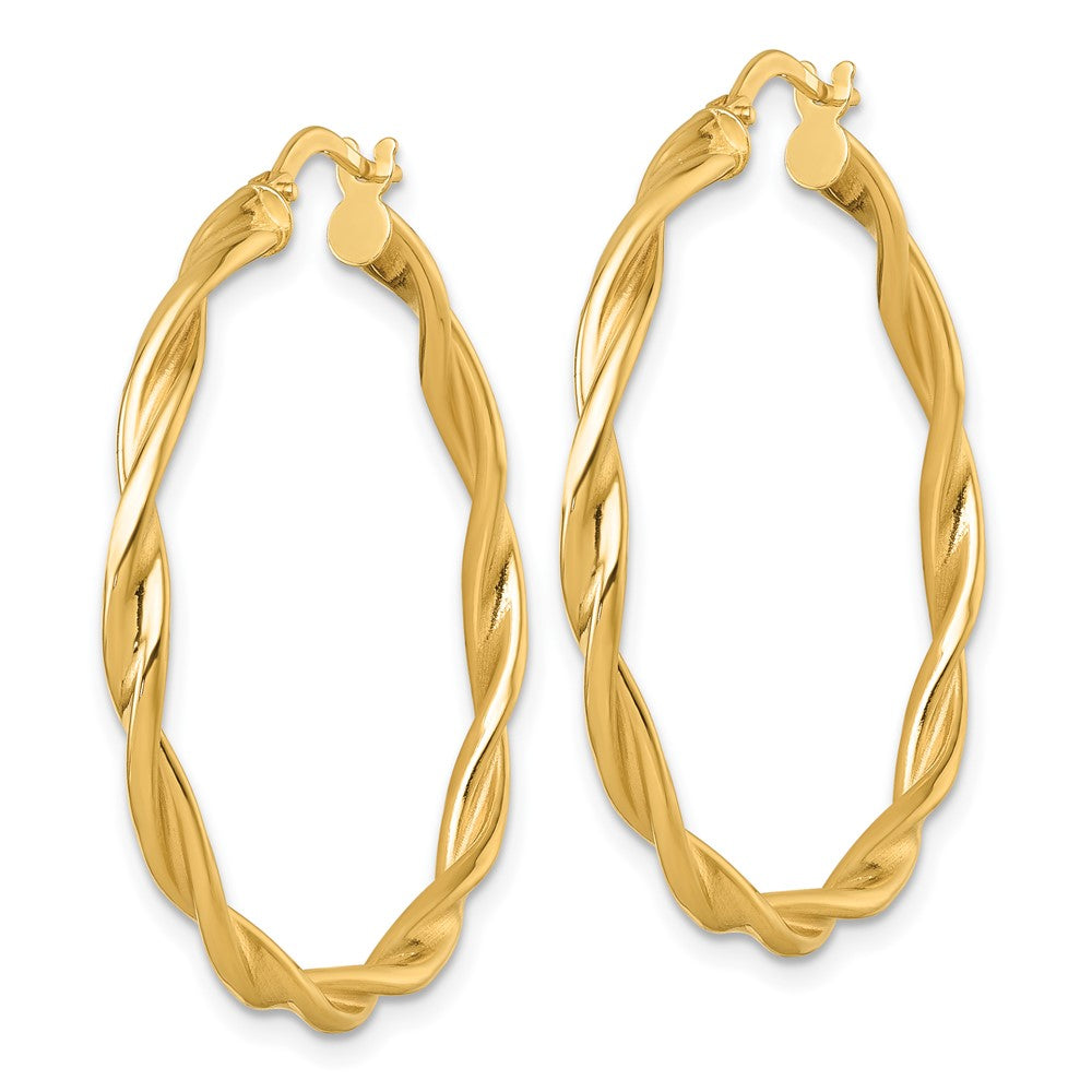 14k Polished Twisted 2.75 x 35mm Tube Hoop Earrings