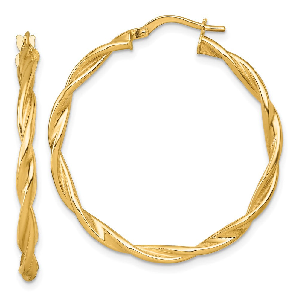14k Polished Twisted 2.75 x 35mm Tube Hoop Earrings