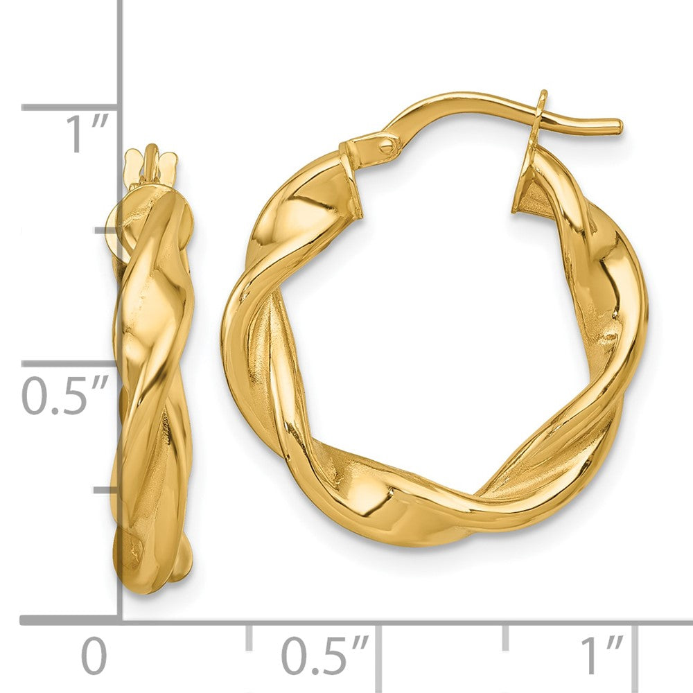 14k Polished Twisted 4.00 x 22mm Tube Hoop Earrings
