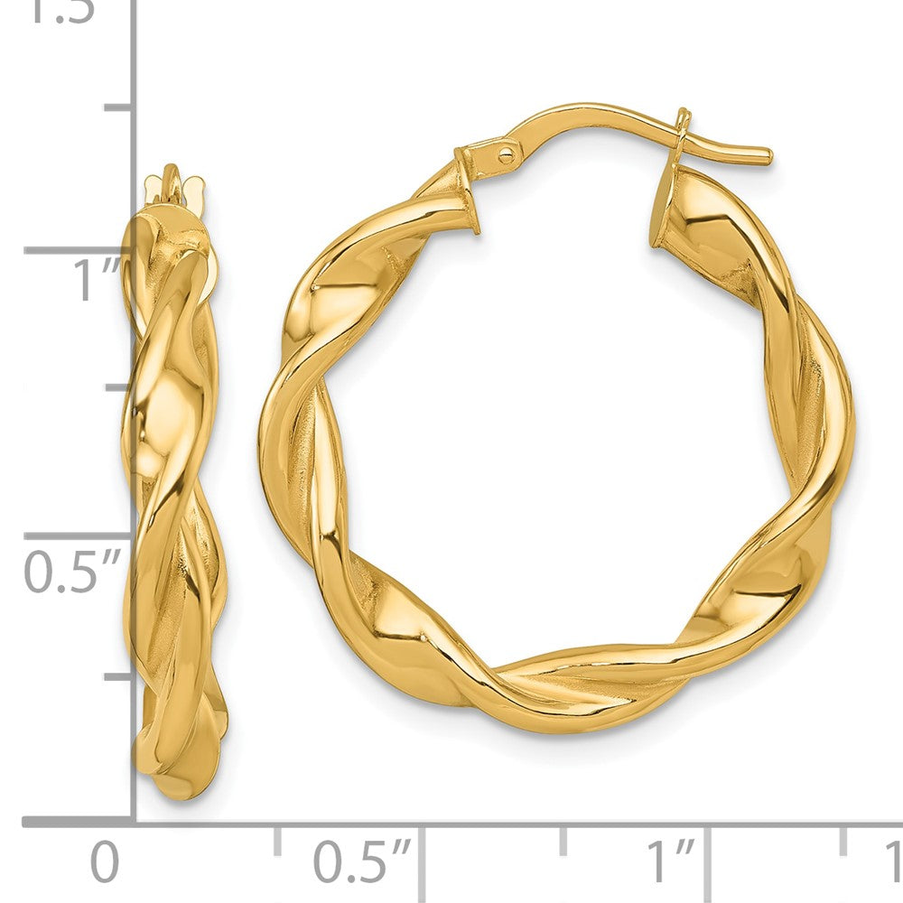 14k Polished Twisted 4.00 x 27mm Tube Hoop Earrings