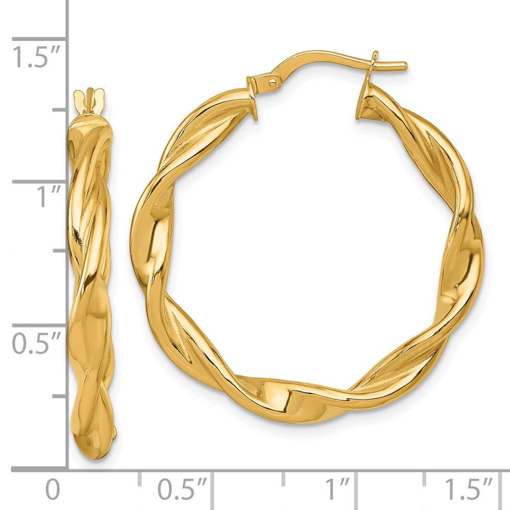 14k Polished Twisted 4.00 x 33mm Tube Hoop Earrings