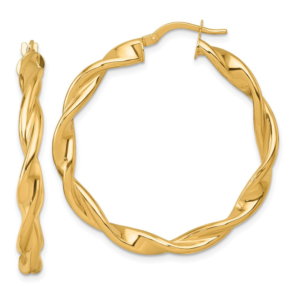 14k Polished Twisted 4.00 x 38mm Tube Hoop Earrings