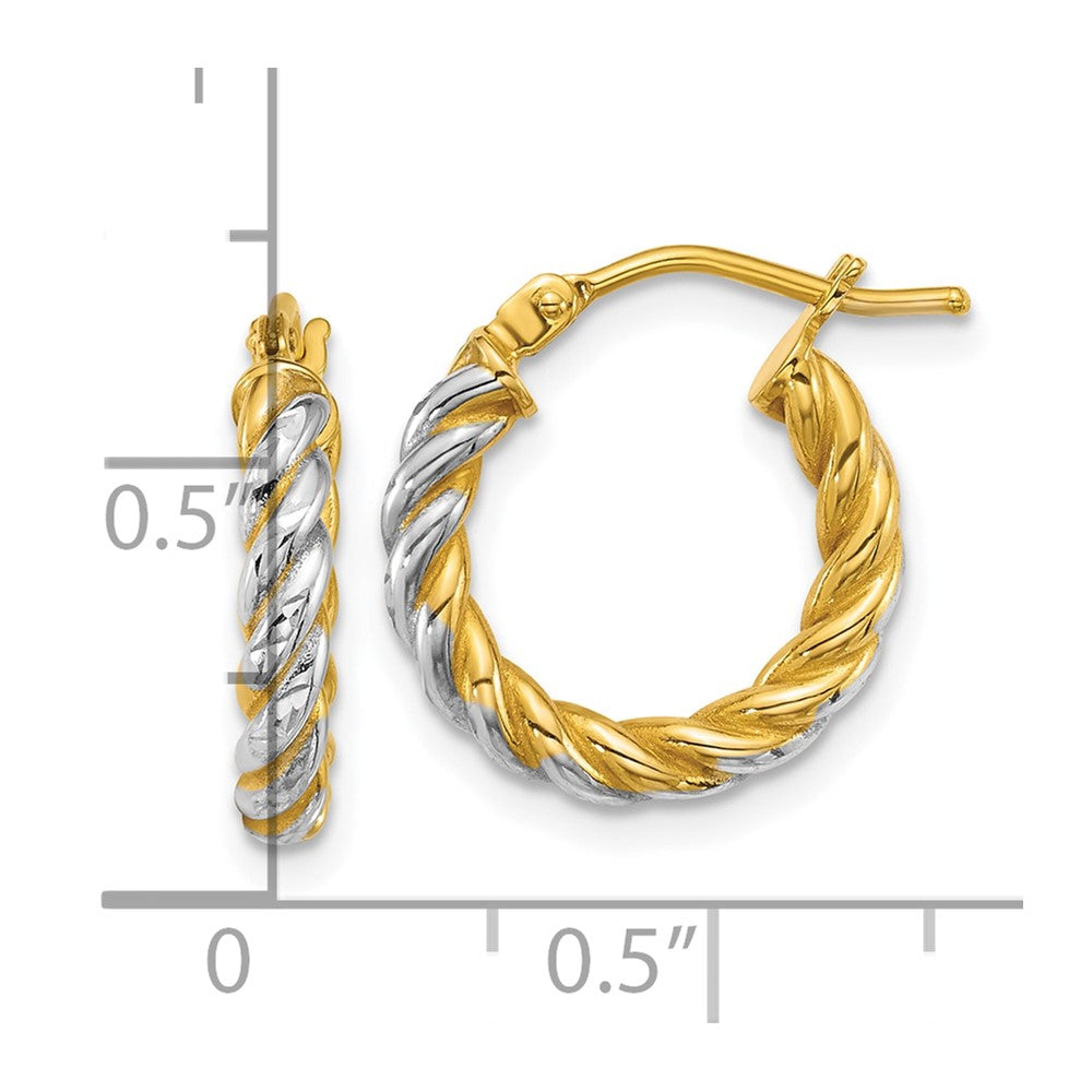 14k with White Rhodium Polished Diamond-cut Twisted 2.75mm Tube Hoop Earrings