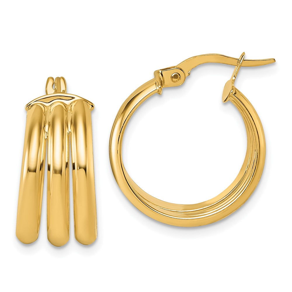 14K Polished Triple Row 8.00mm x 18mm Tube Round Hoop Earrings
