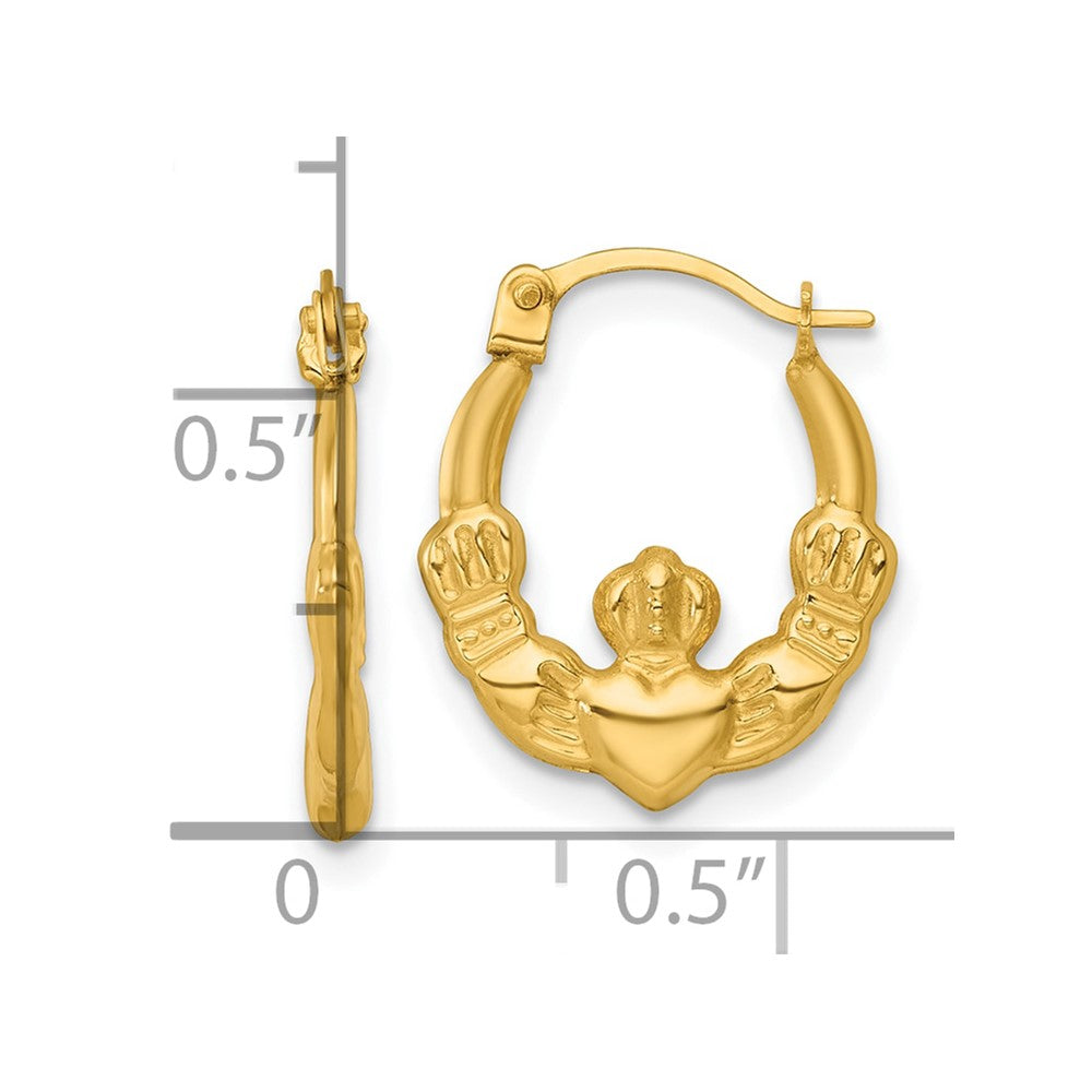 14k Polished 14.00mm Claddagh Hollow Hoop Earrings