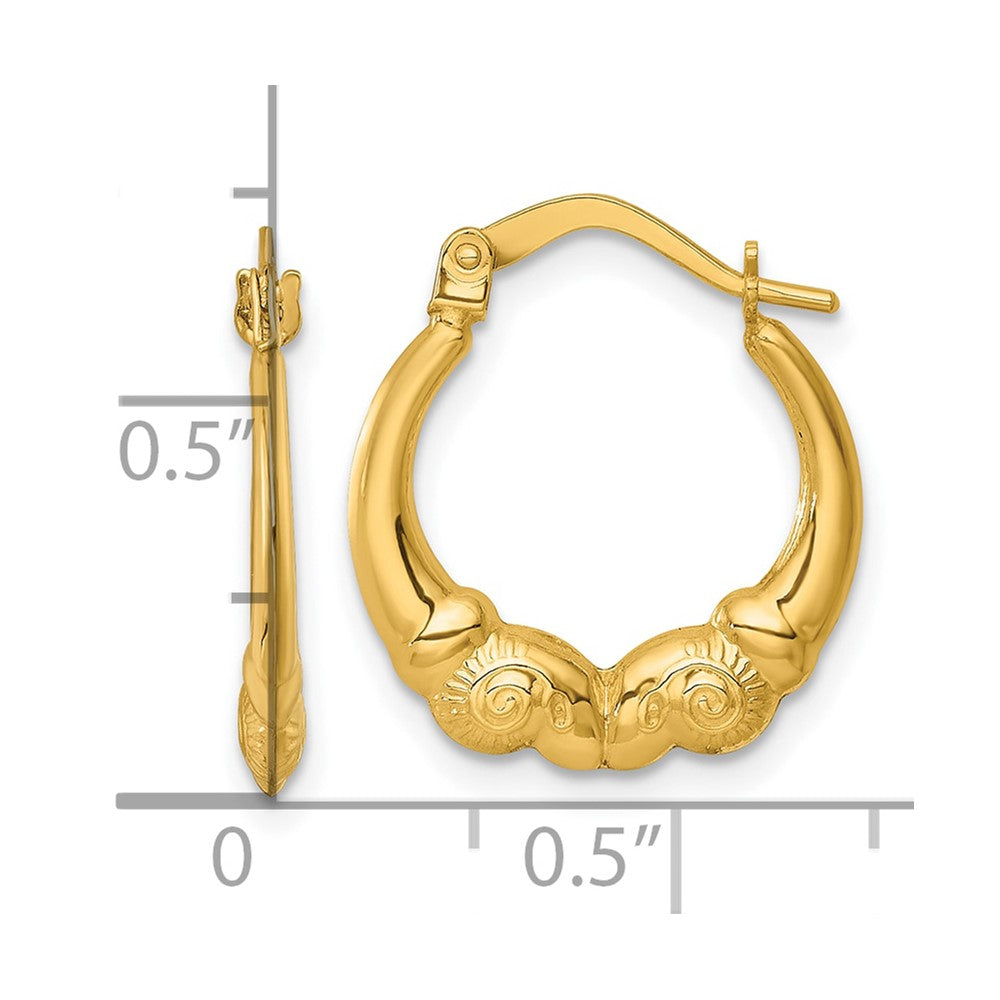 14k Polished 16.00mm Rams Head Hollow Hoop Earrings