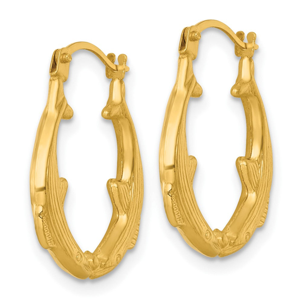 14k Polished Two Whales Hollow Hoop Earrings
