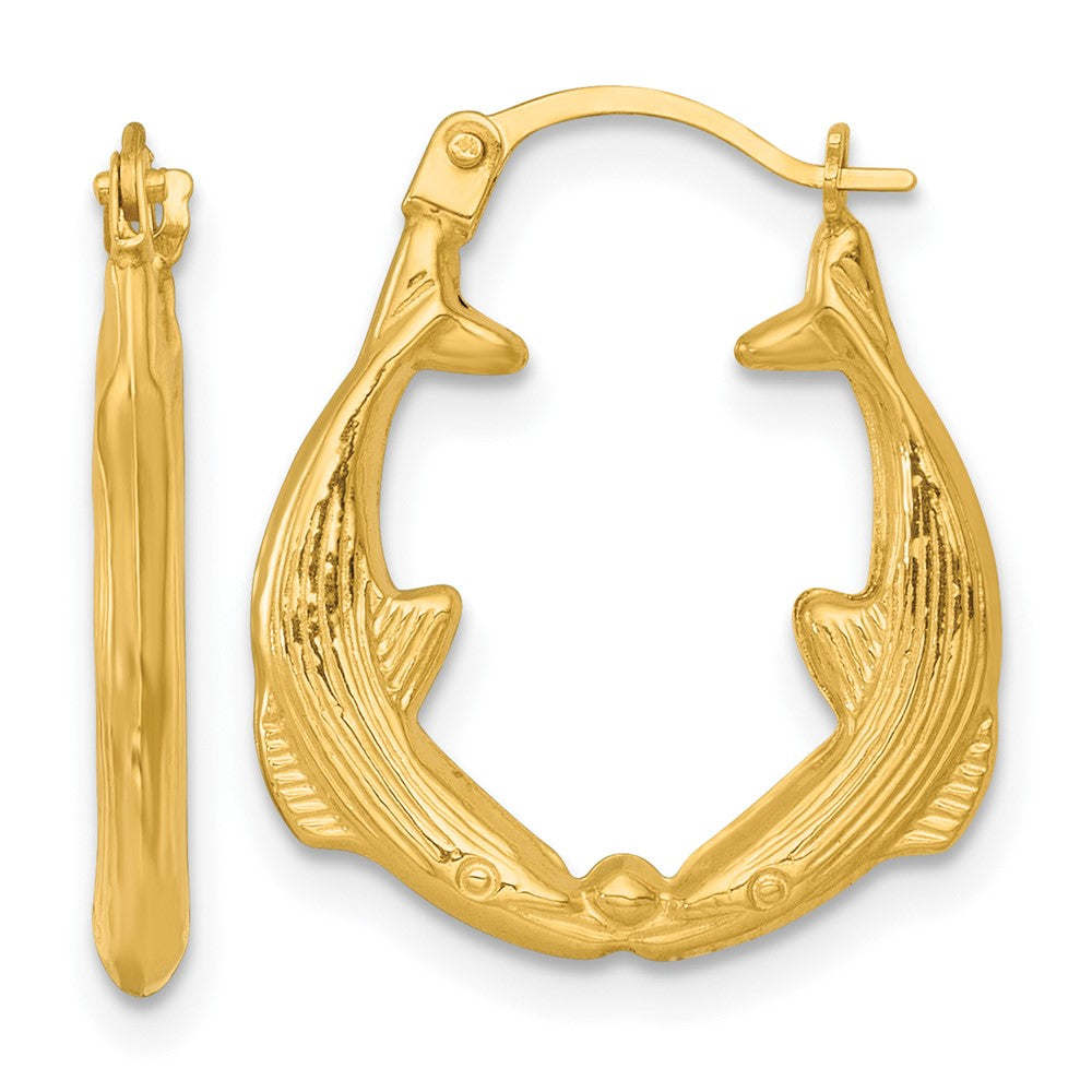 14k Polished Two Whales Hollow Hoop Earrings