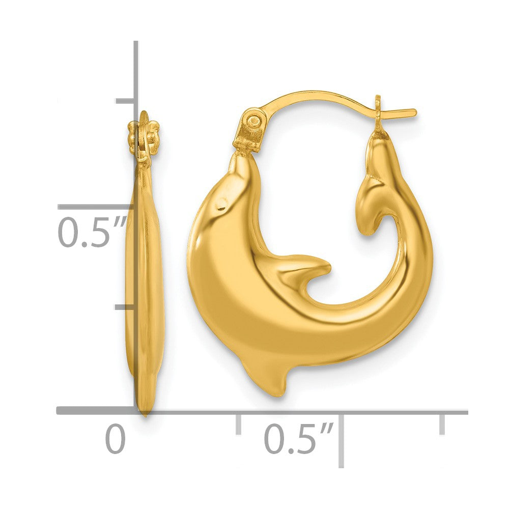14k Polished Dolphin Hollow Hoop Earrings