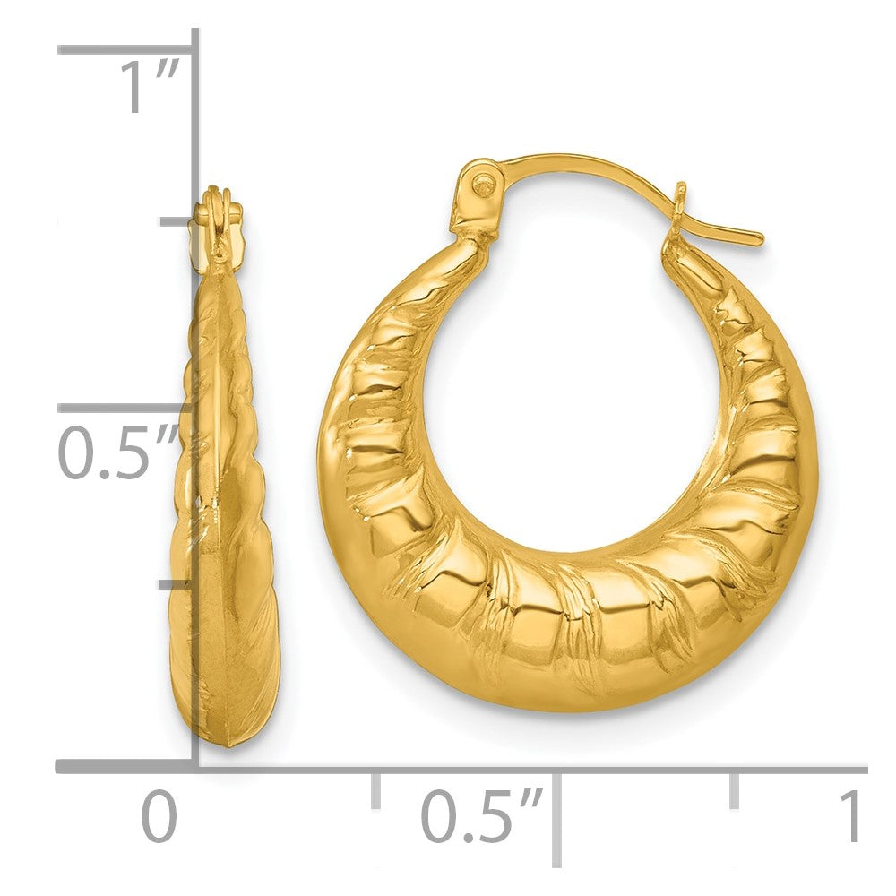 14k Polished and Textured Scalloped Hollow Hoop Earrings