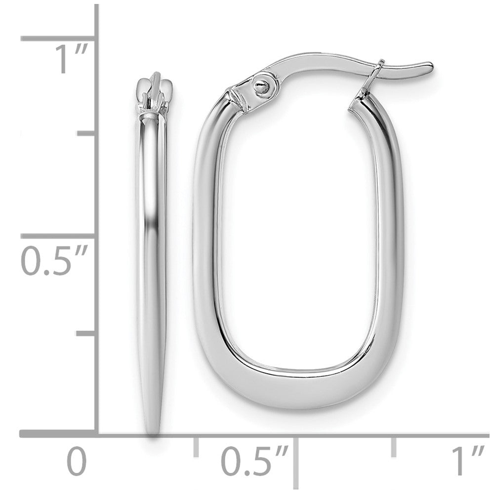 14k White Gold Polished Oval Tapered Tube Hoop Earrings