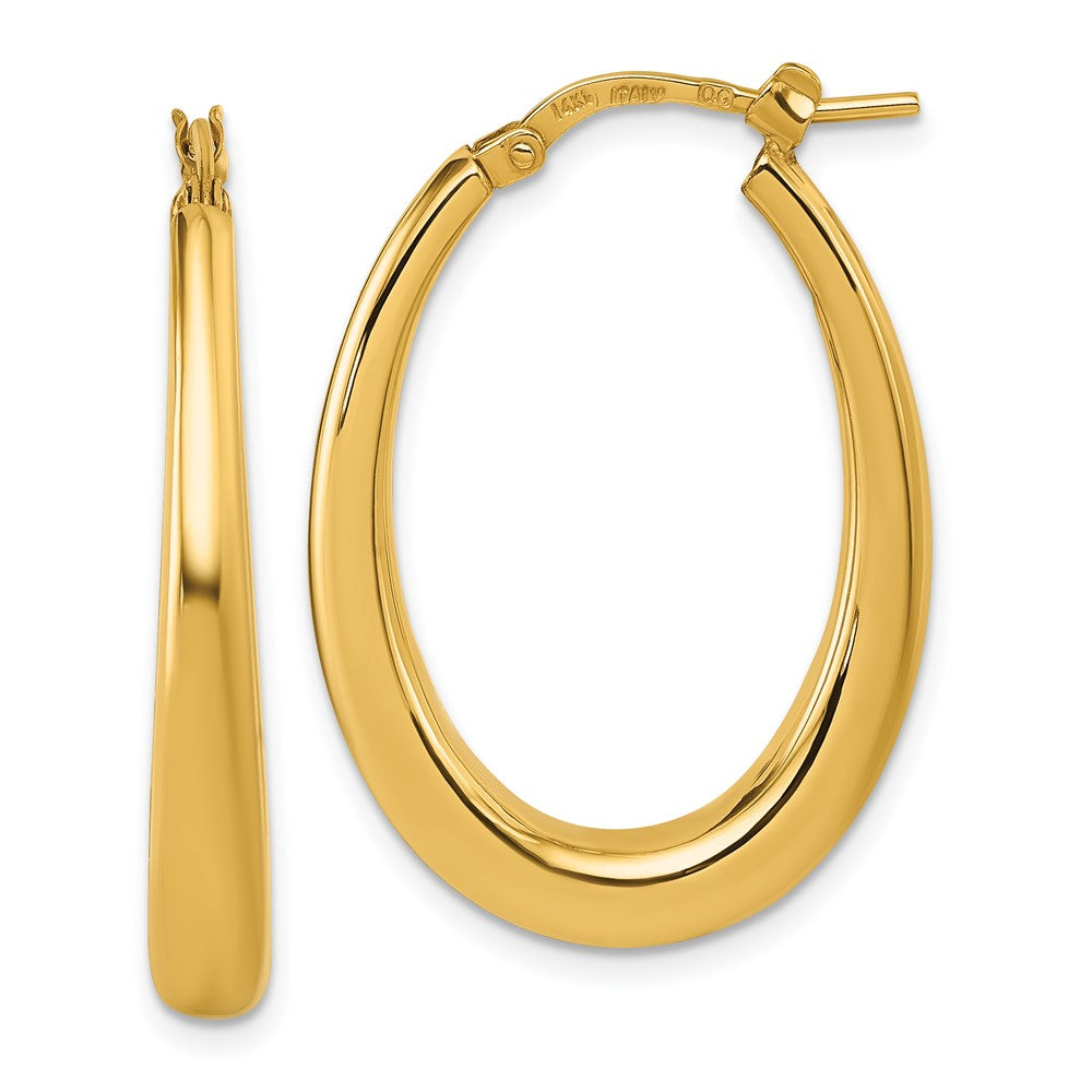 14k Polished 4mm x 30mm Graduated Puffed Oval Hoop Earrings