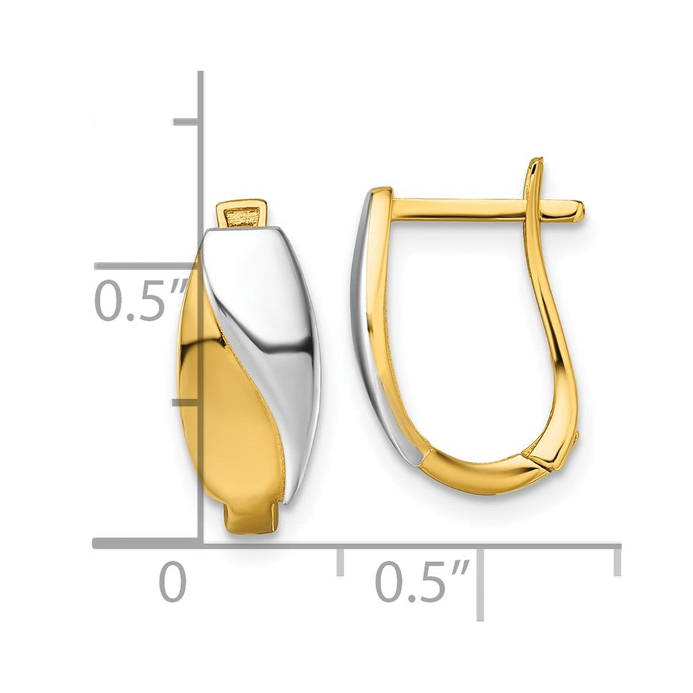 14k with White Rhodium Polished Hinged Hoop Earrings