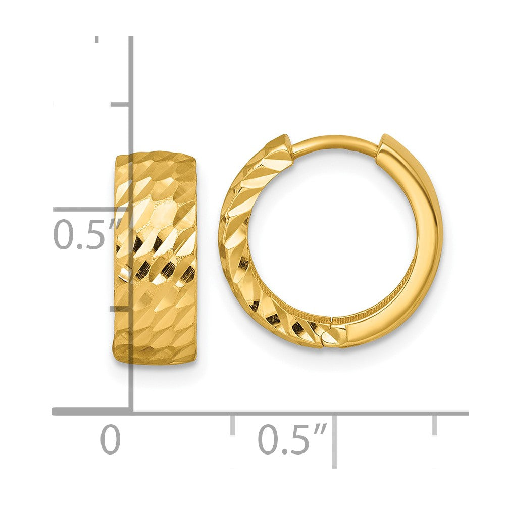 14k Polished 5.0mm Diamond-cut Round Hinged Hoop Earrings