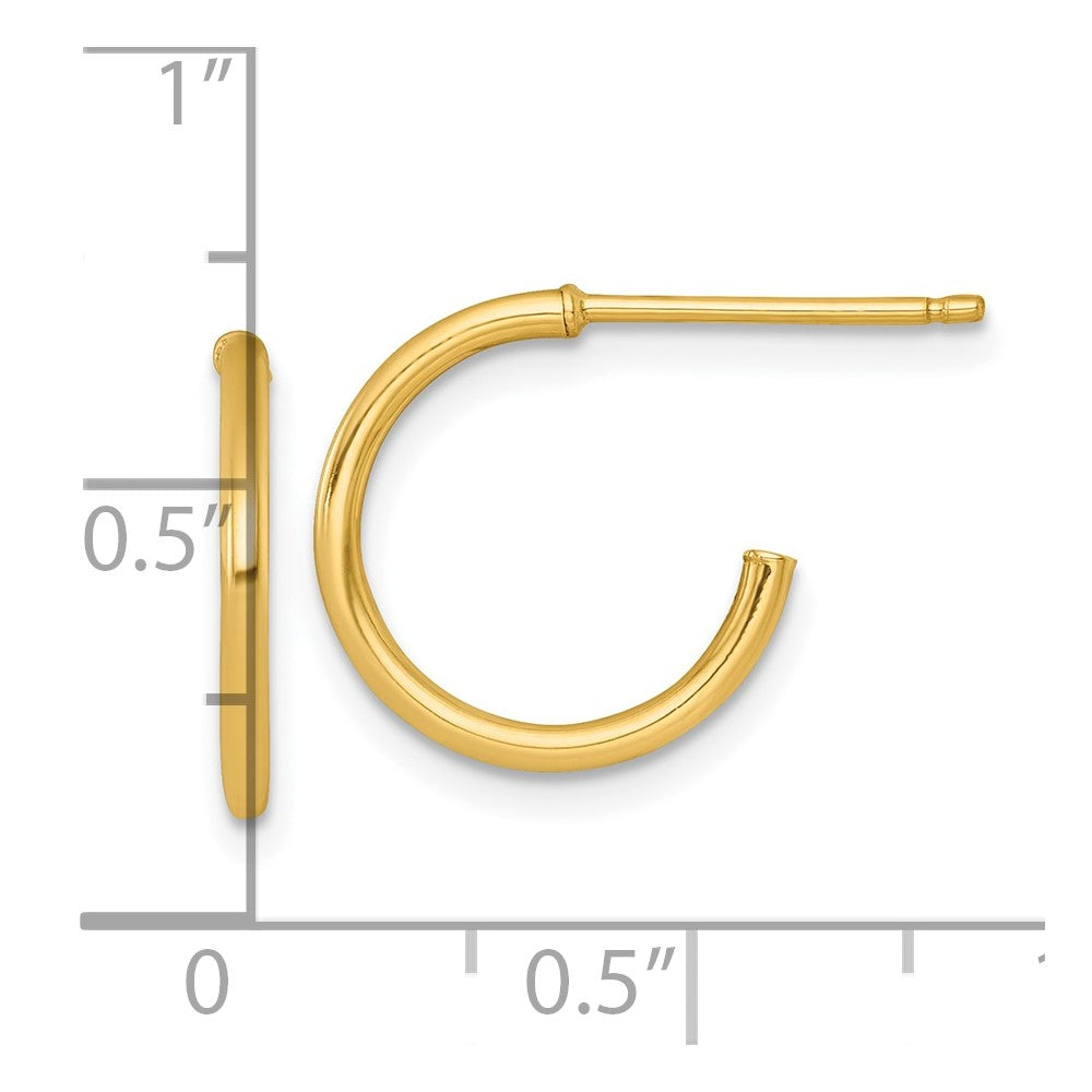 14k Polished 1.5 x 14mm Solid C-Hoop Post Earrings