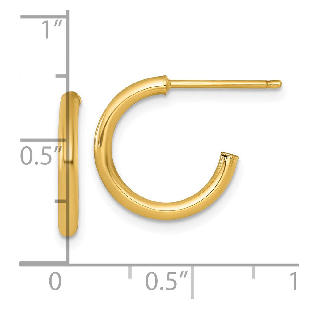 14k Polished 2.0 x 15mm Tube C-Hoop Post Earrings