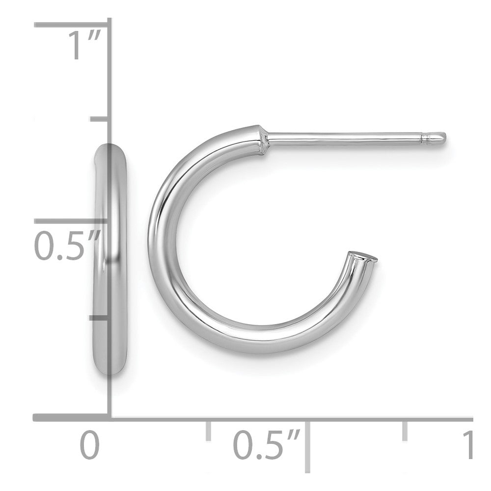 14k White Gold Polished 2.0 x 15mm Tube C-Hoop Post Earrings