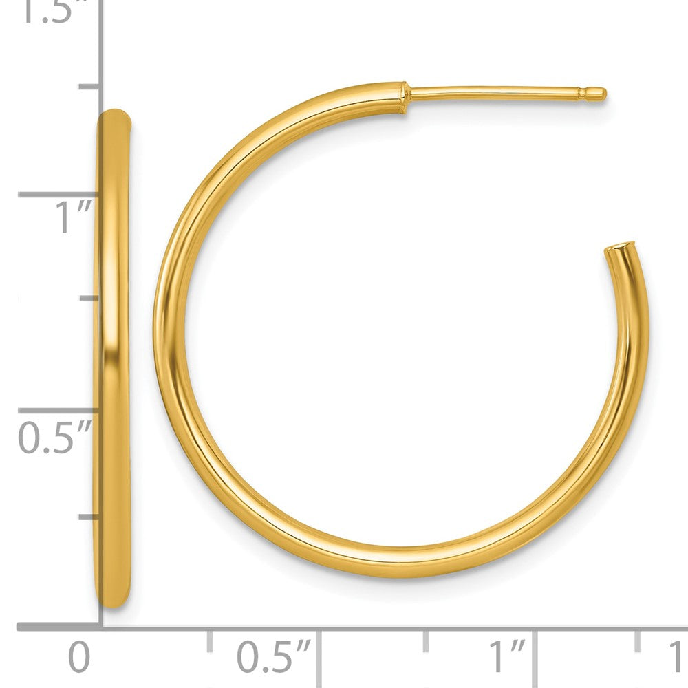14k Polished 2.0 x 30mm Tube C-Hoop Post Earrings