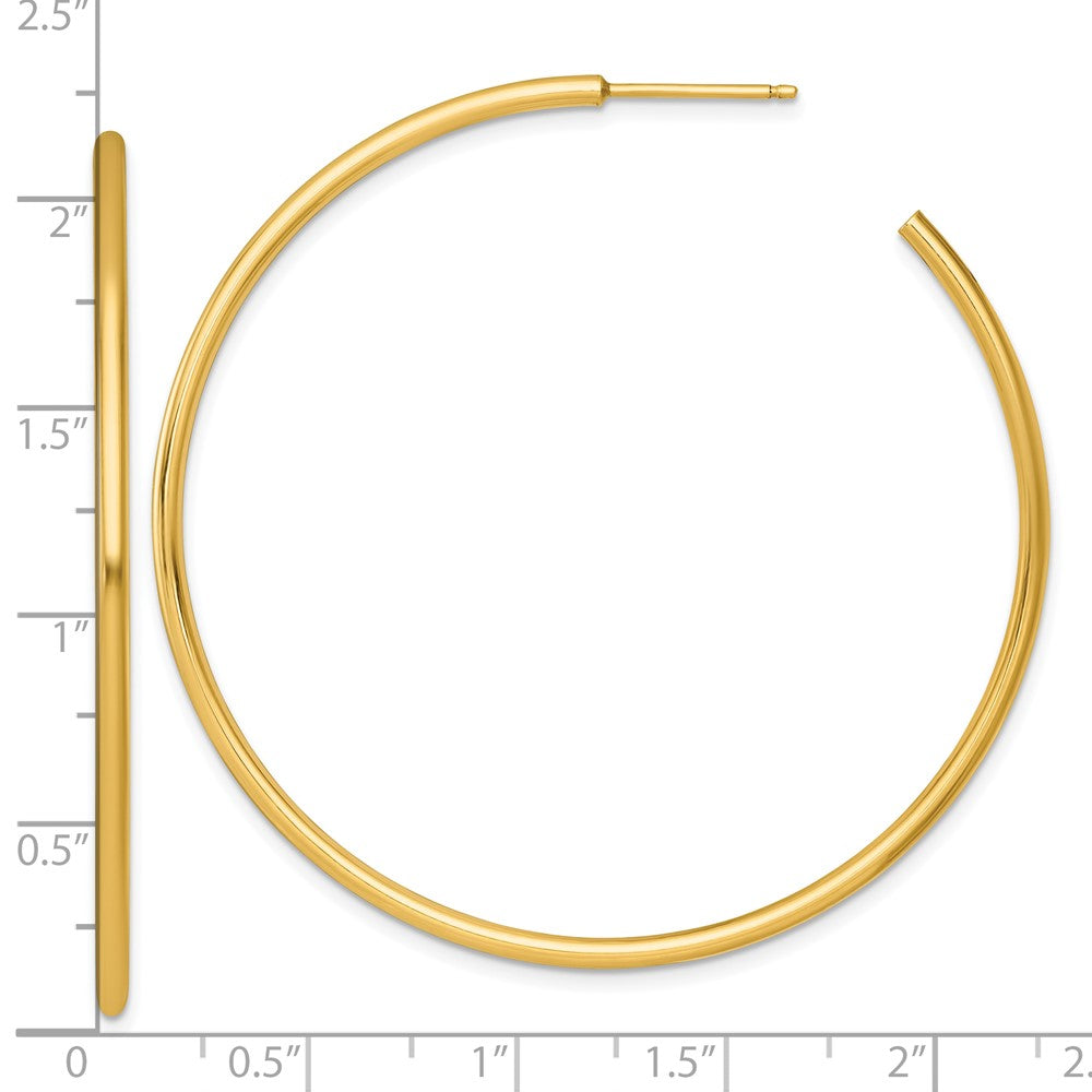 14k Polished 2.0 x 55mm Tube C-Hoop Post Earrings