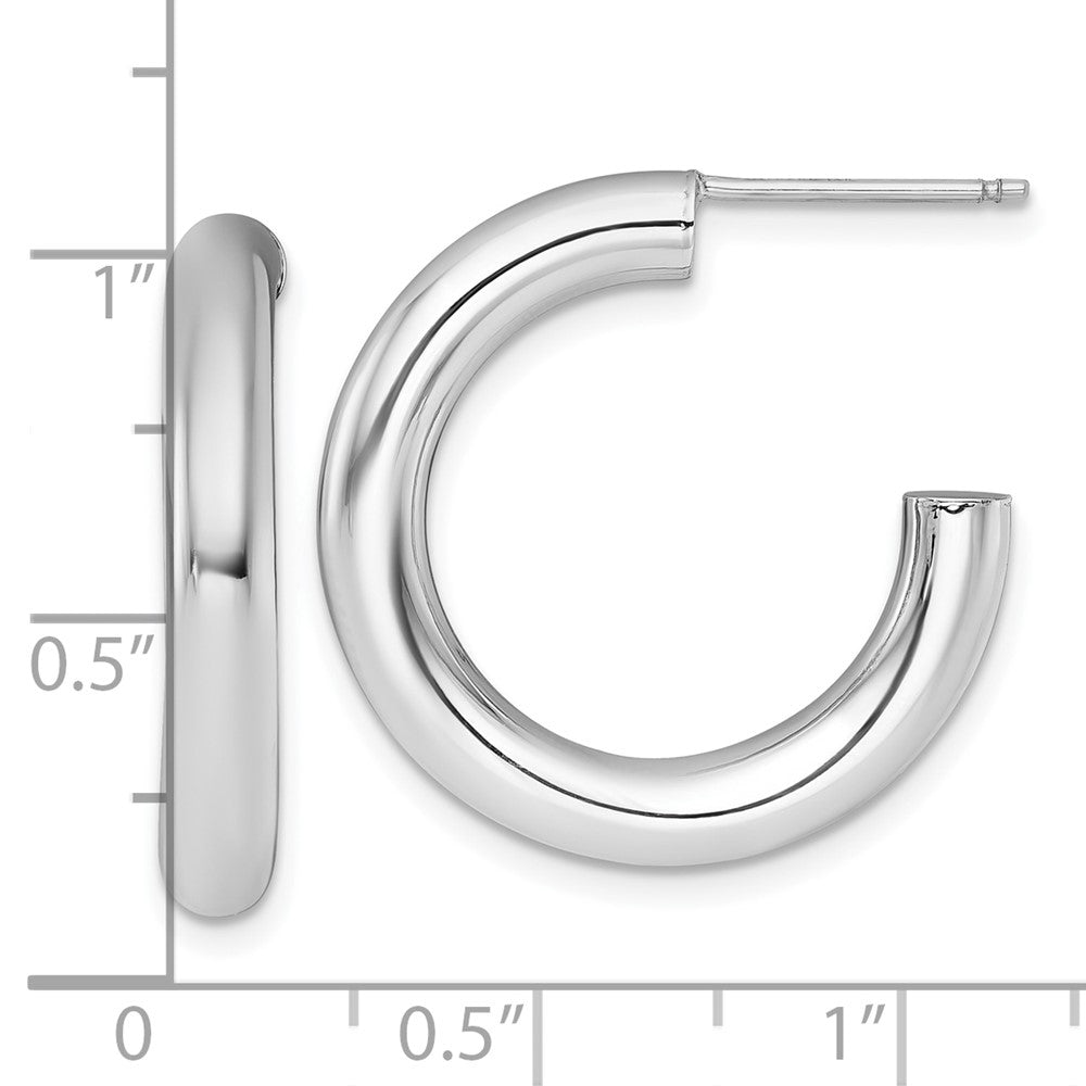 14k White Gold Polished 4.0 x 25mm Tube C-Hoop Post Earrings