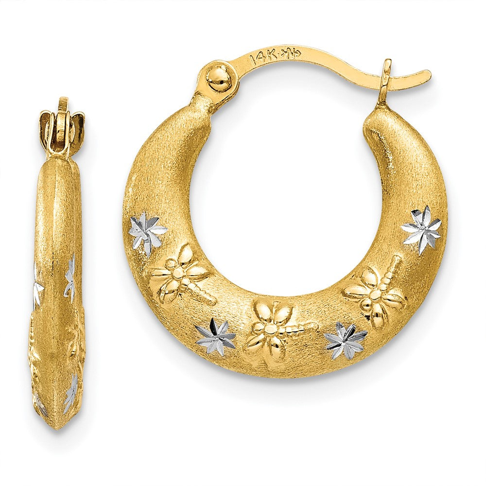 Polished;Hinged post;14K Yellow gold & rhodium