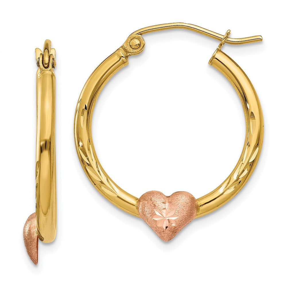 Polished;14K Two-tone;Hinged post;Diamond Cut