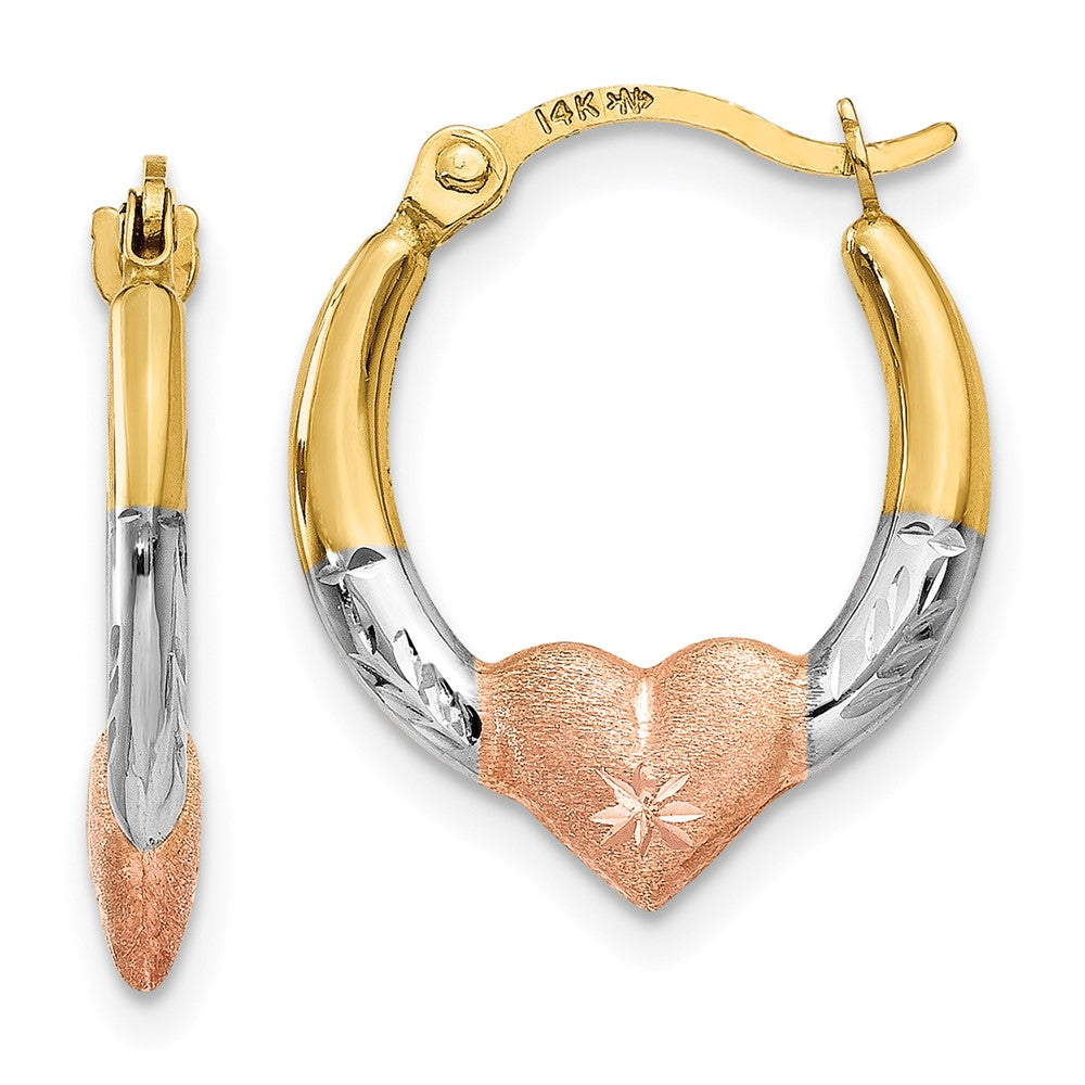 Polished;Hinged post;14K Yellow gold & rhodium;Diamond Cut;Rose rhodium