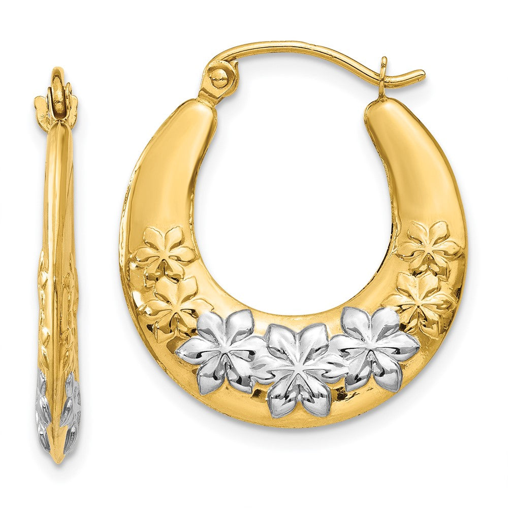Polished;Hollow;Hinged post;14K Yellow gold & rhodium