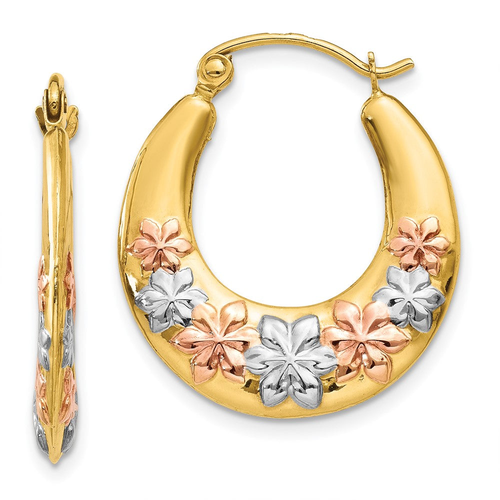 Polished;Hollow;Hinged post;14K Yellow gold & rhodium;Rose rhodium