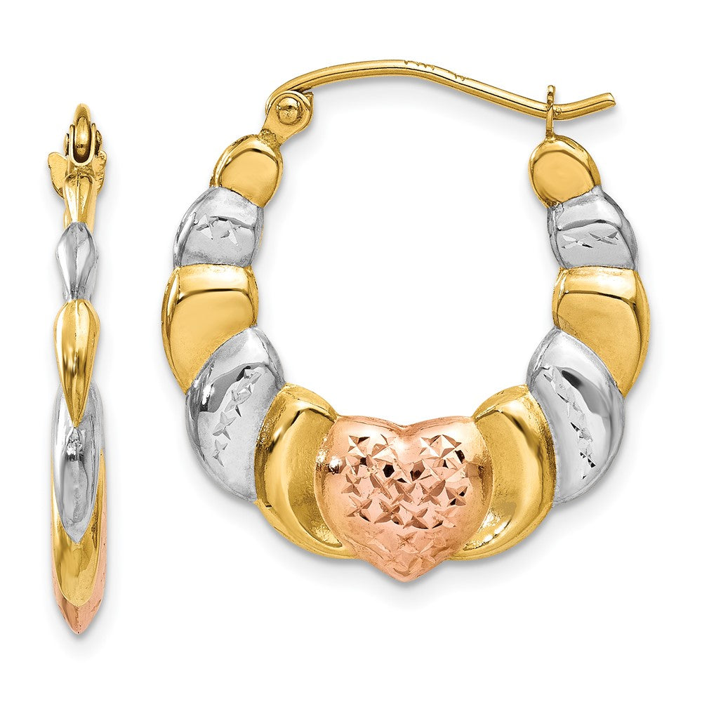 Polished;Hinged post;14K Yellow gold & rhodium;Rose rhodium