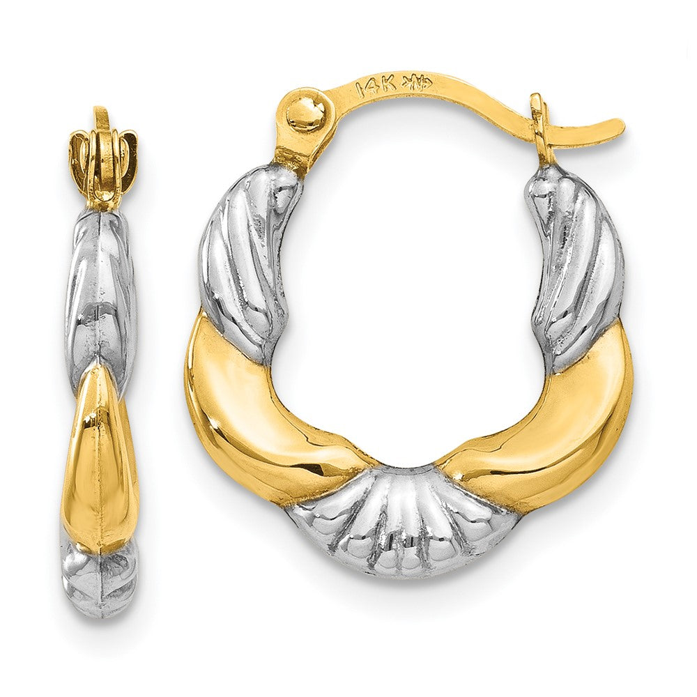 Polished;Hollow;Hinged post;14K Yellow gold & rhodium