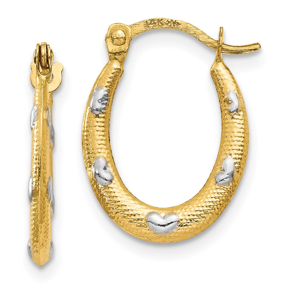 Hollow;Hinged post;14K Yellow gold & rhodium;Textured