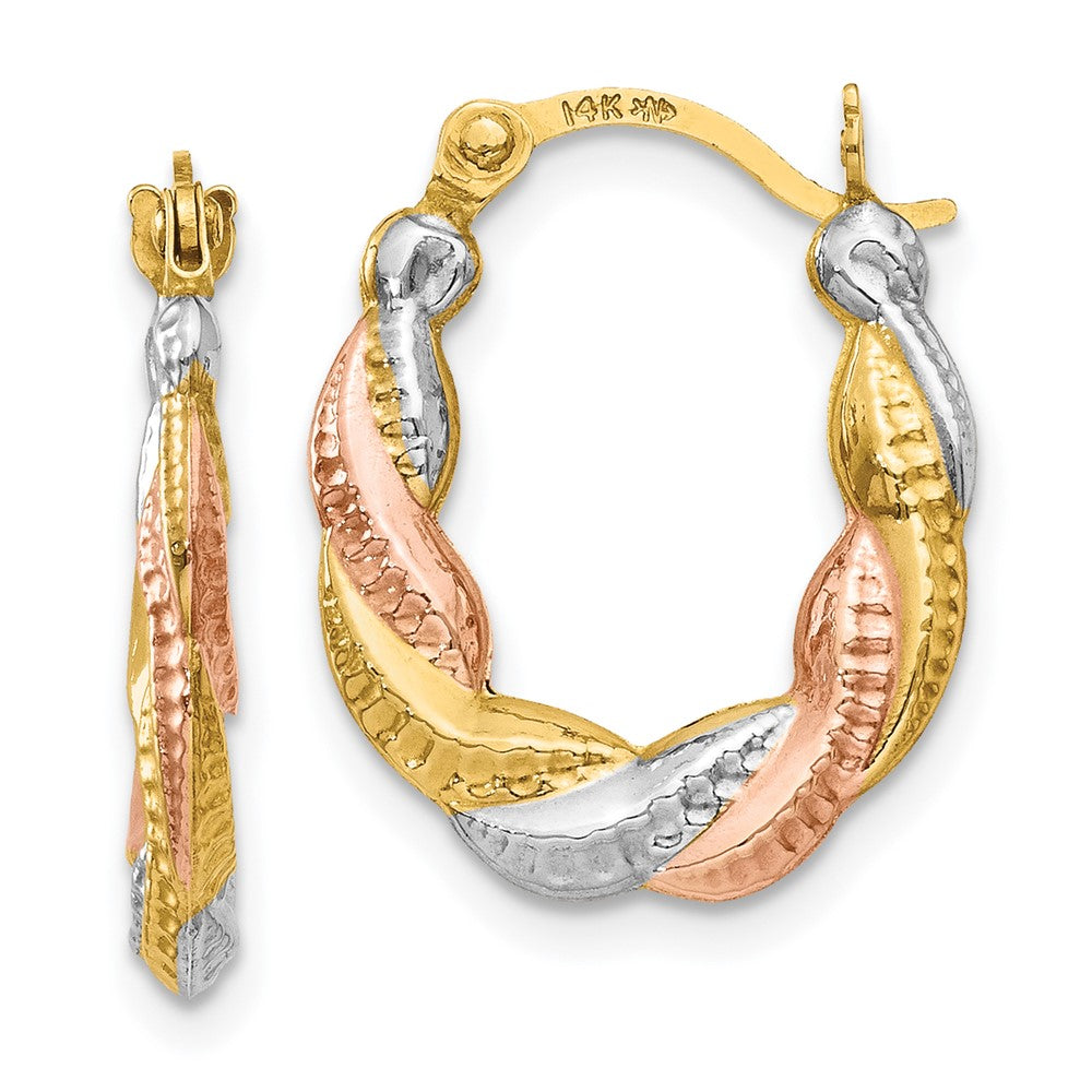 Hollow;Hinged post;14K Yellow gold & rhodium;Textured;Rose rhodium