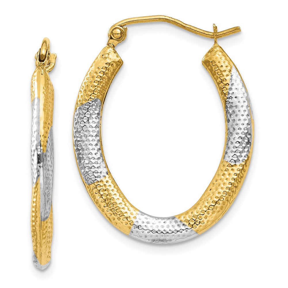 Hollow;Hinged post;14K Yellow gold & rhodium;Textured