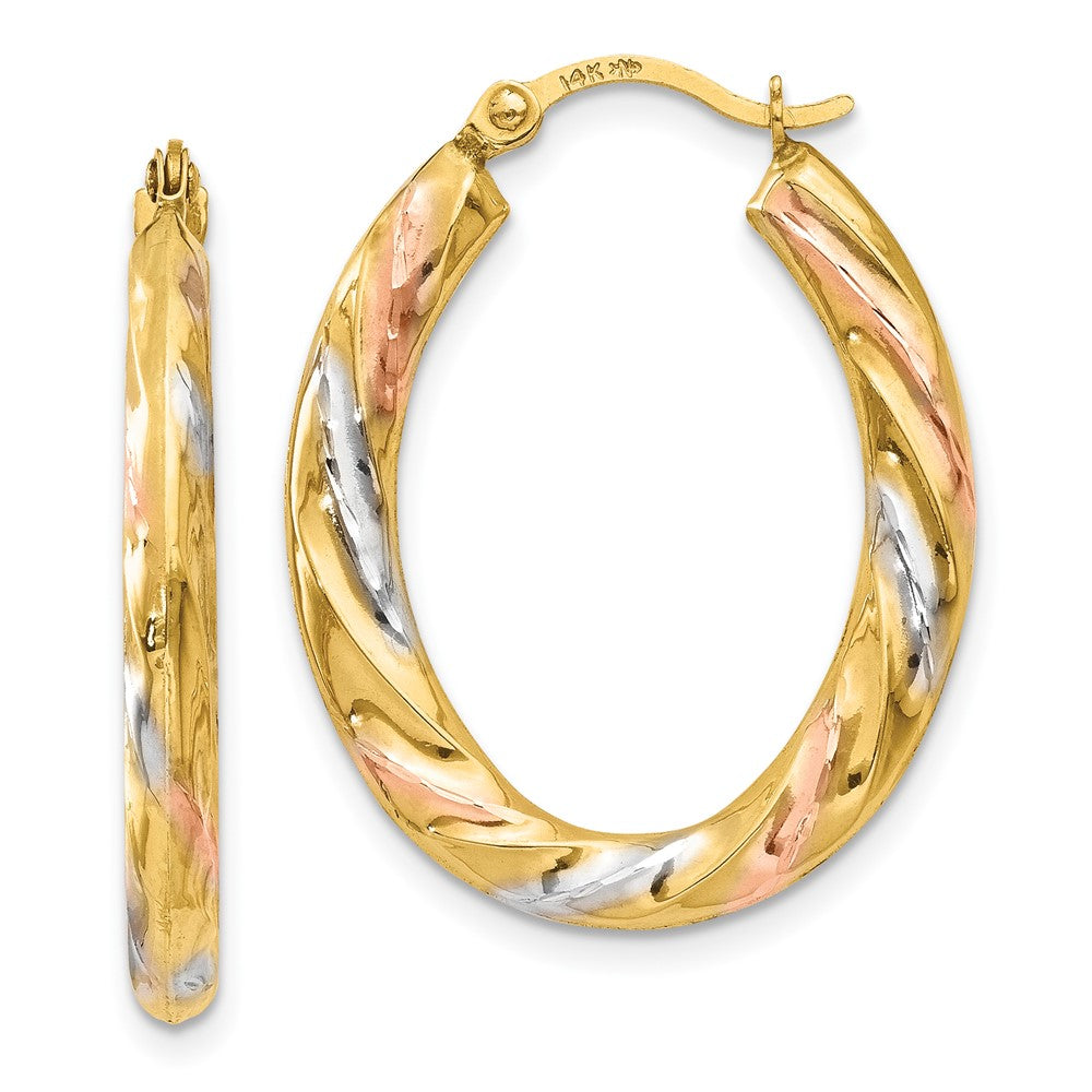 Polished;Hollow;Hinged post;14K Yellow gold & rhodium;Rose rhodium