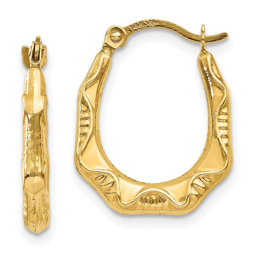Polished;14k Yellow gold;Hollow;Hinged post;Patterned