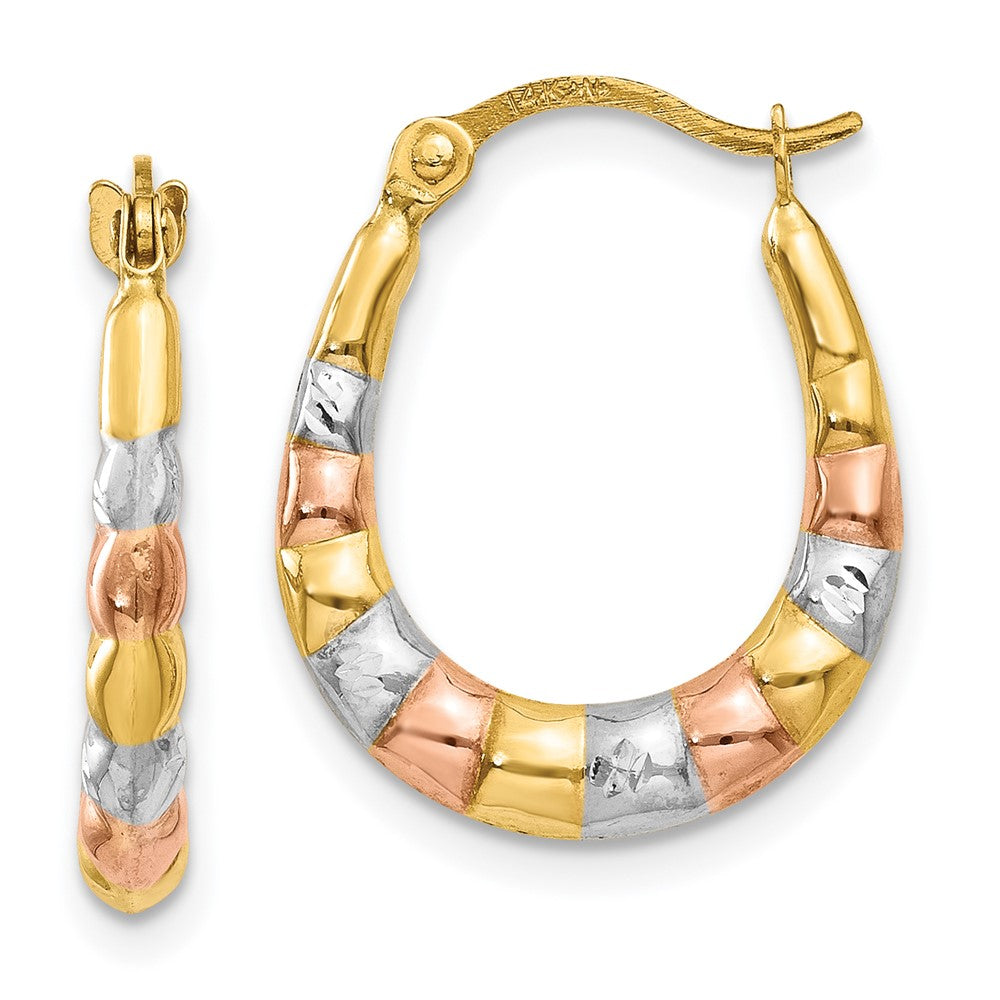 Polished;Hollow;Hinged post;14K Yellow gold & rhodium