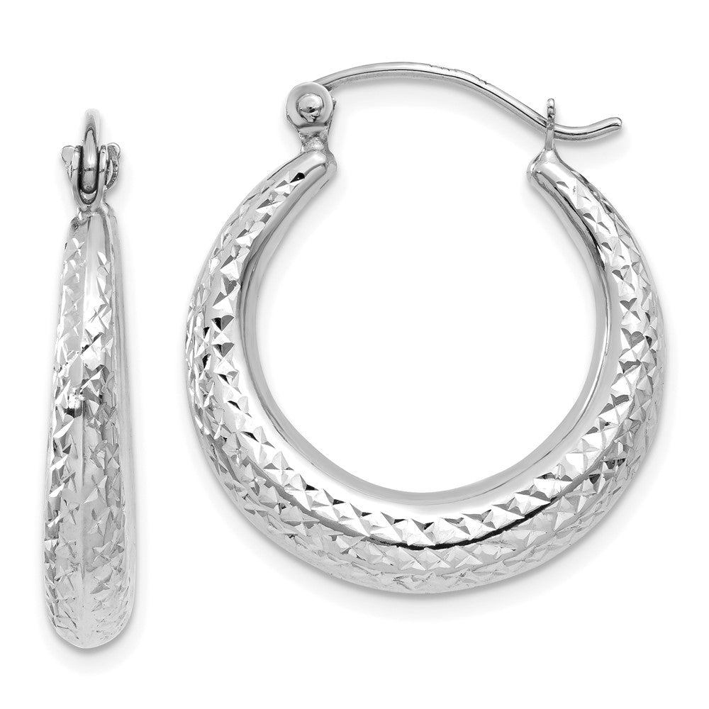 14K White gold;Hollow;Hinged post;Diamond Cut