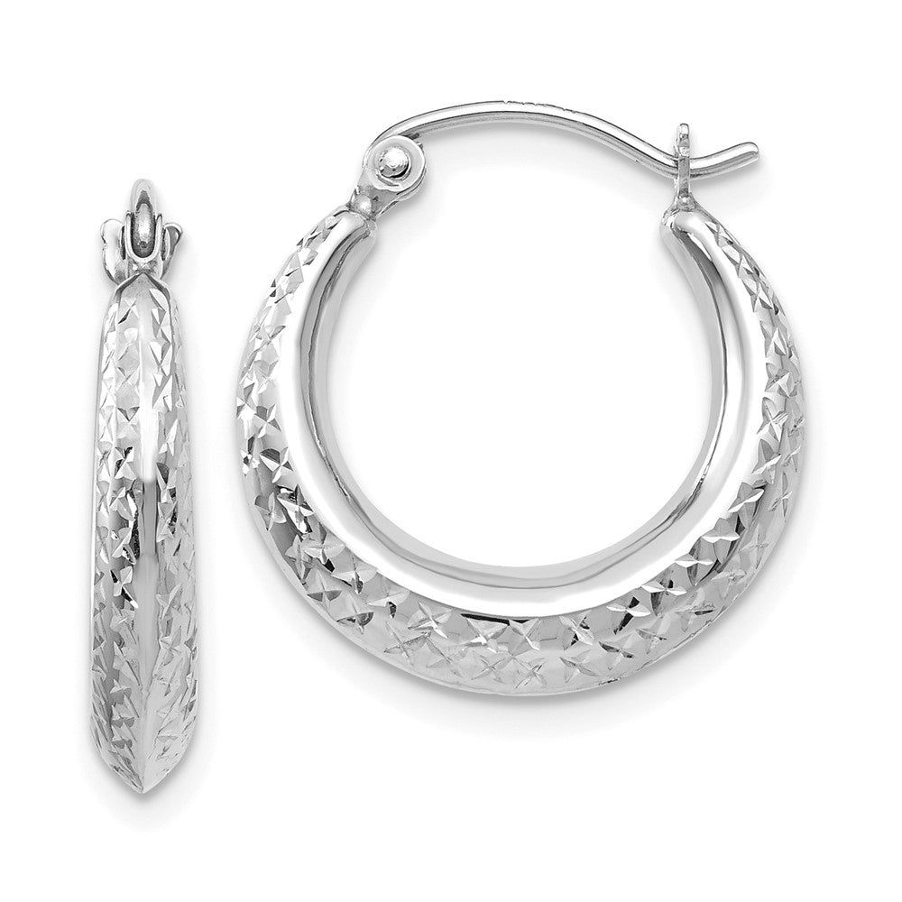 14K White gold;Hollow;Hinged post;Textured