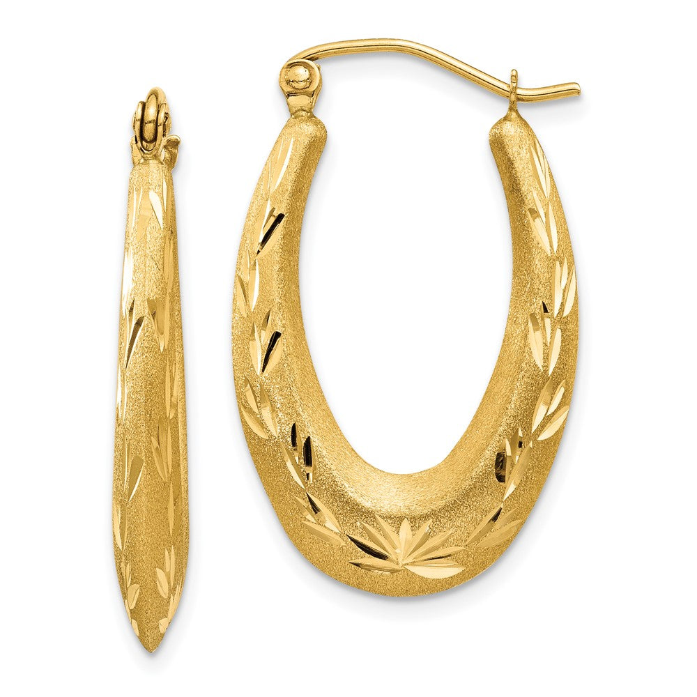 Satin;14k Yellow gold;Hollow;Hinged post;Diamond Cut