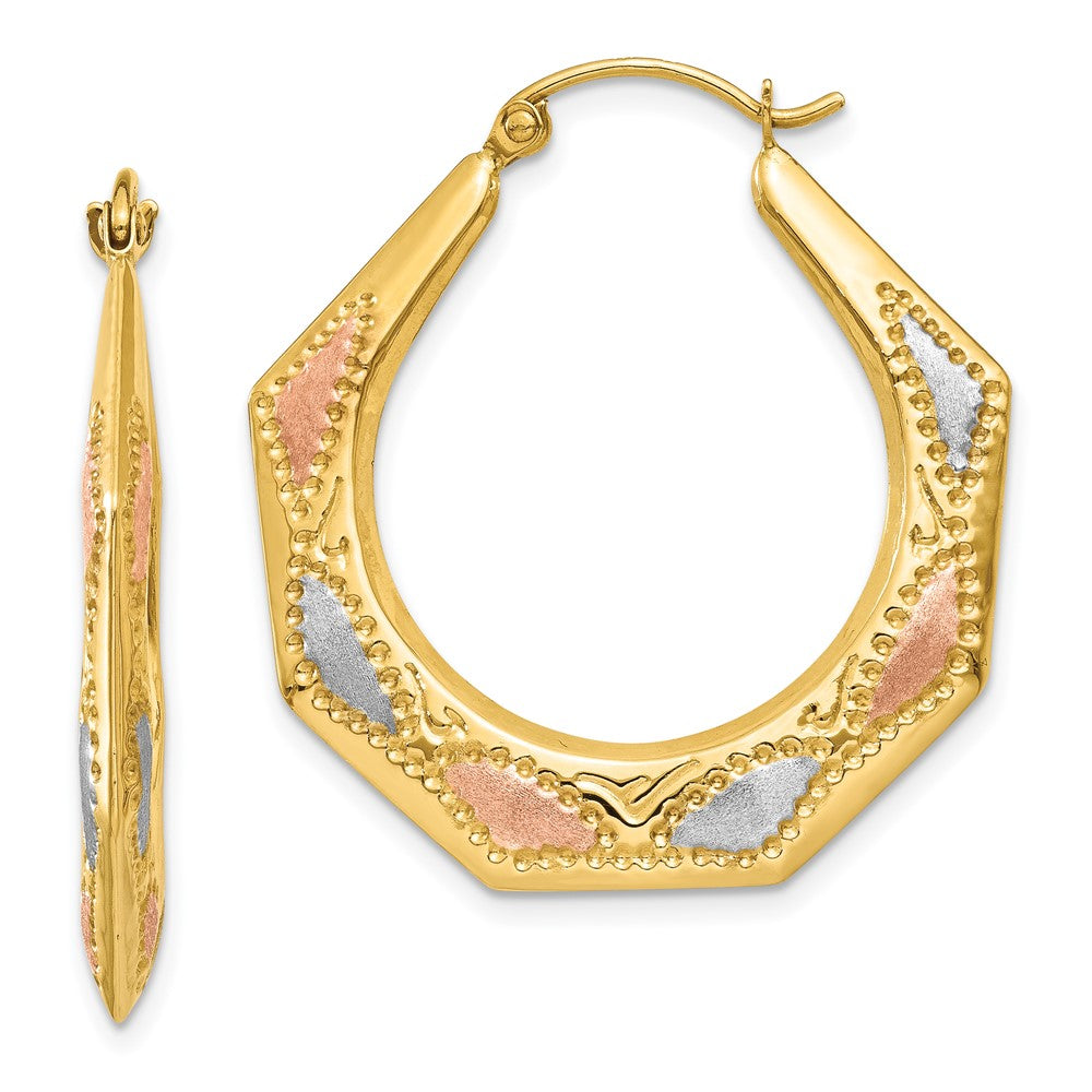 Polished;Hollow;Hinged post;14K Yellow gold & rhodium;Rose rhodium