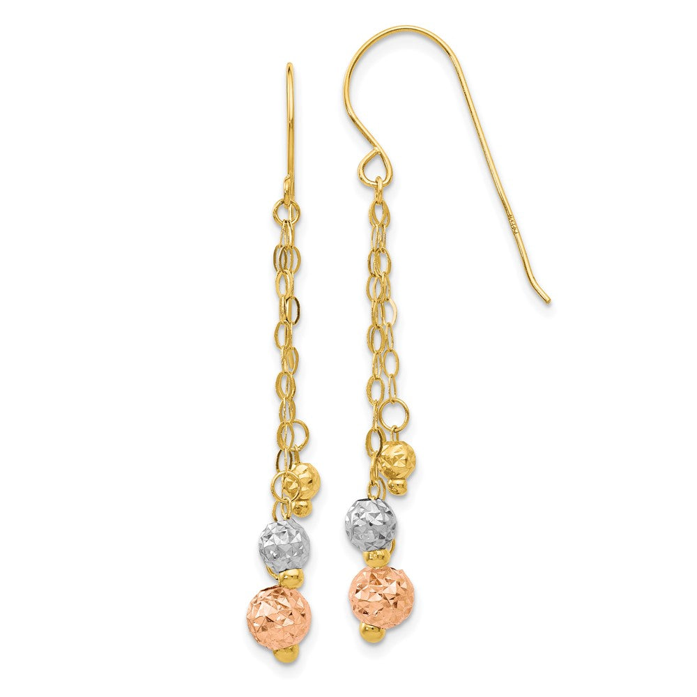 Diamond-cut;Polished;14K Tri-color;Shepherd hook;Dangle