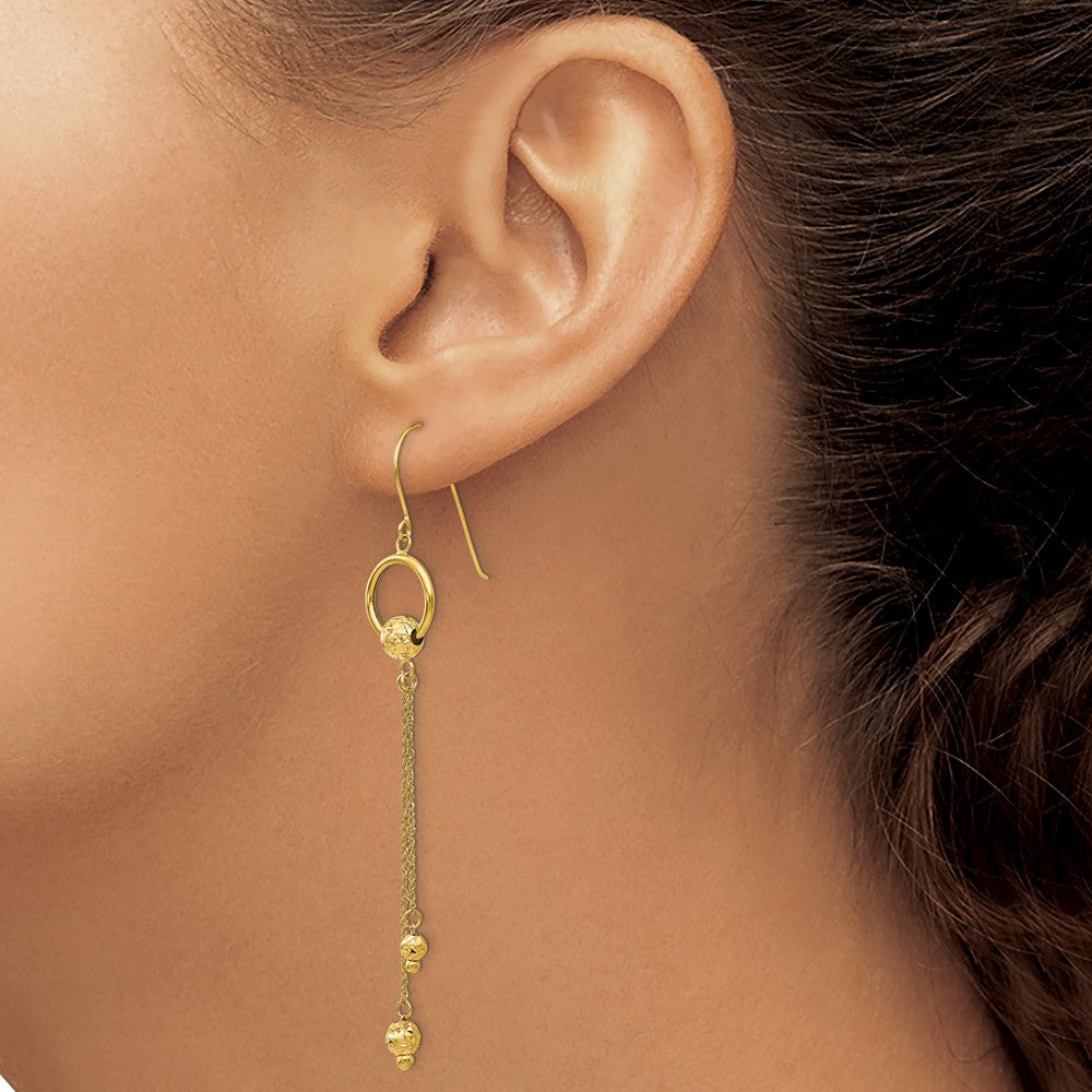 14K Gold Diamond Cut Dangle Shepherd Hook Earrings