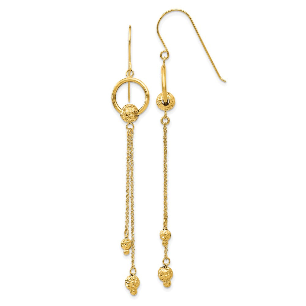 Polished;14k Yellow gold;Shepherd hook;Dangle;Diamond Cut