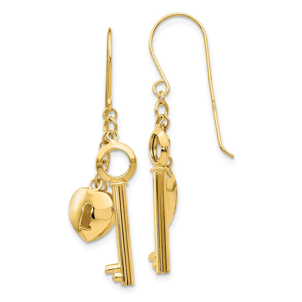 Polished;14k Yellow gold;Hollow;Shepherd hook;Dangle;Lock & key