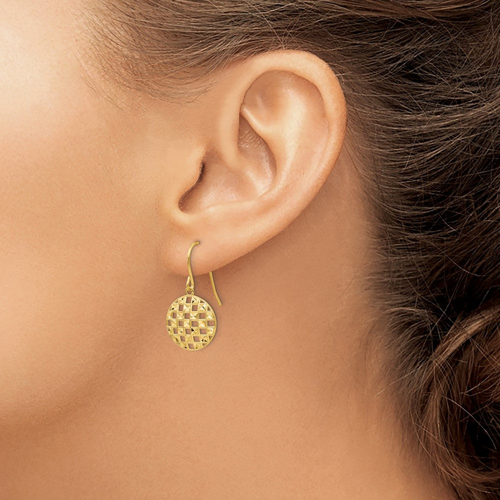 14k Circle Diamond-cut Shepherd Hook Earrings