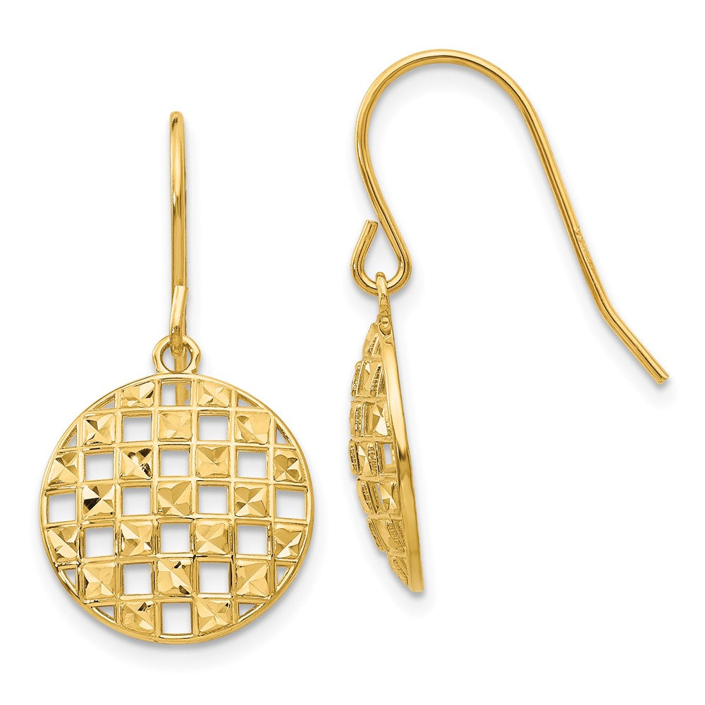 Polished;14k Yellow gold;Open back;Shepherd hook;Dangle;Diamond Cut