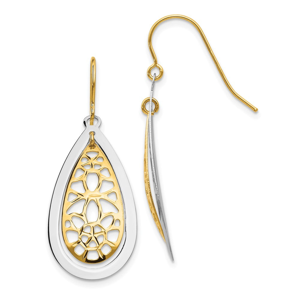 Diamond-cut;Polished;14K Two-tone;Open back;Shepherd hook;Dangle