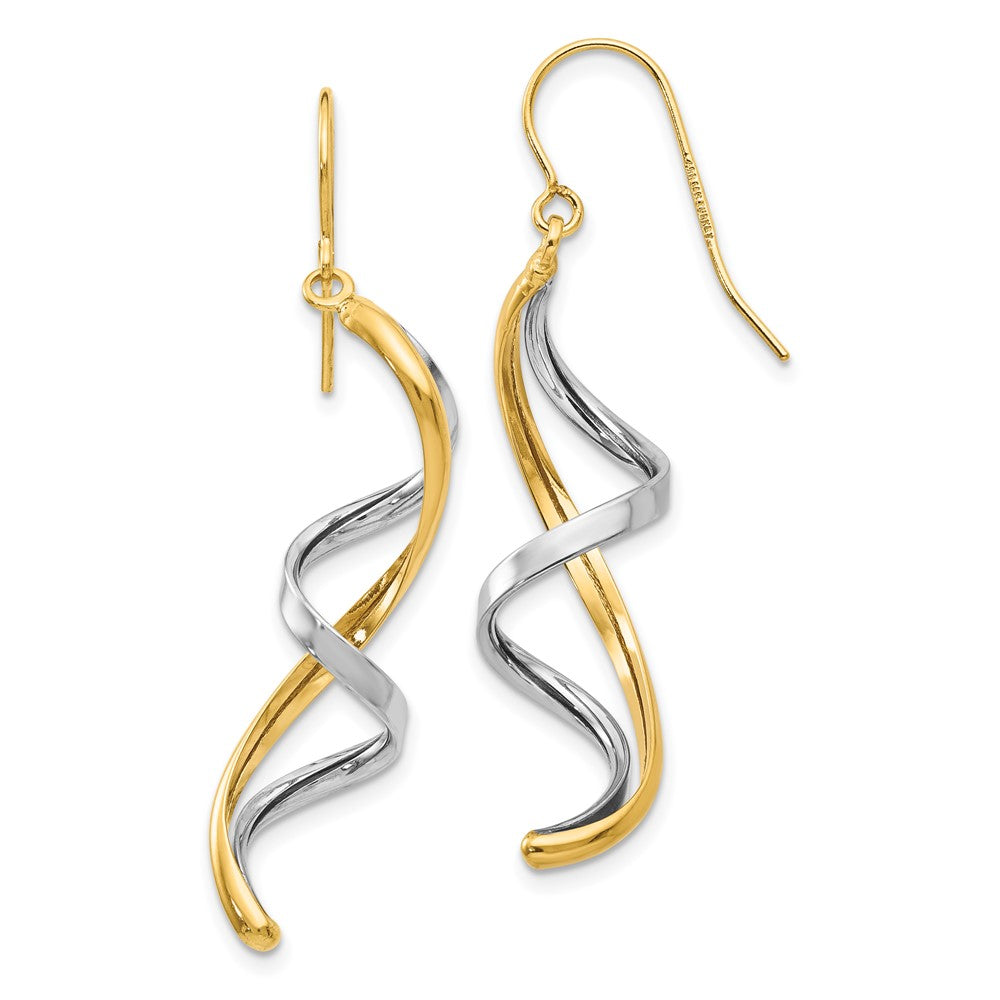 Polished;14K Two-tone;Shepherd hook;Hollow tube;Dangle