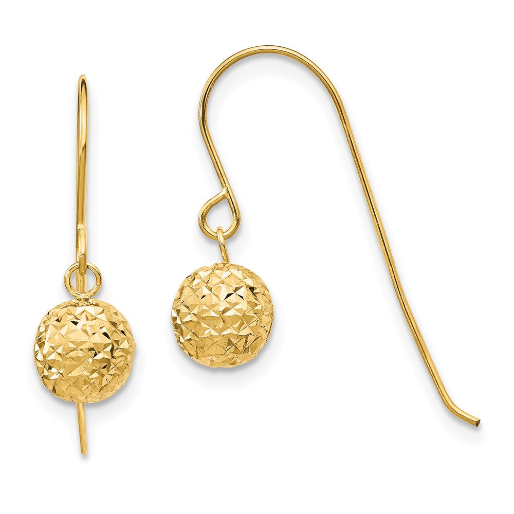 Polished;14k Yellow gold;Shepherd hook;Dangle;Diamond Cut